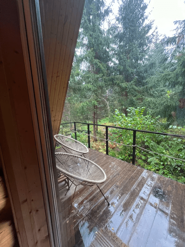 Осенний дождь за панорамными окнами загородного дома